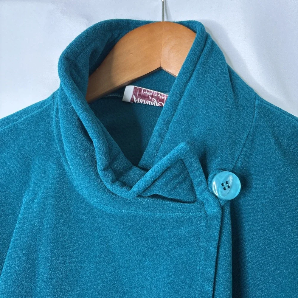Vanity Fair Vintage Womens M Green‎ Aqua Fleece Long Sleeve Robe Sleepwear USA